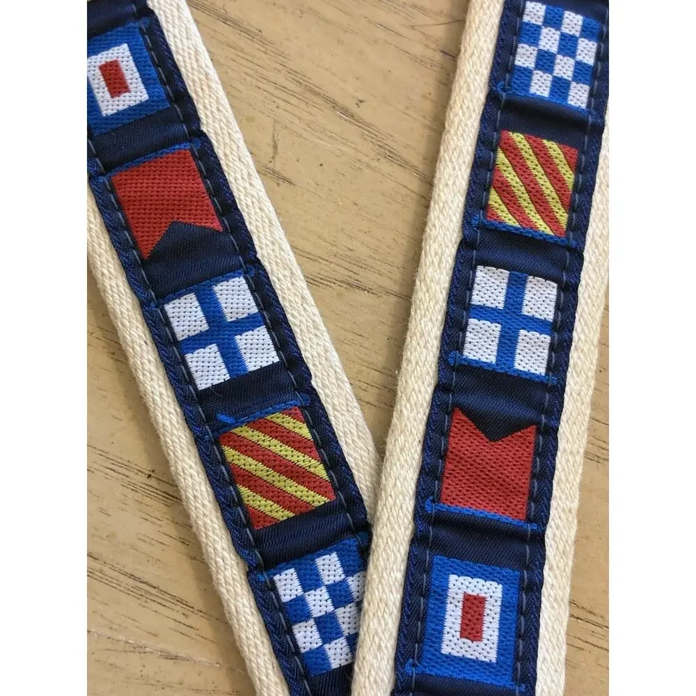 Vtg YRI Nautical Code Flag Canvas Leather Belt Brass Buckle Men 44 Maritime USA